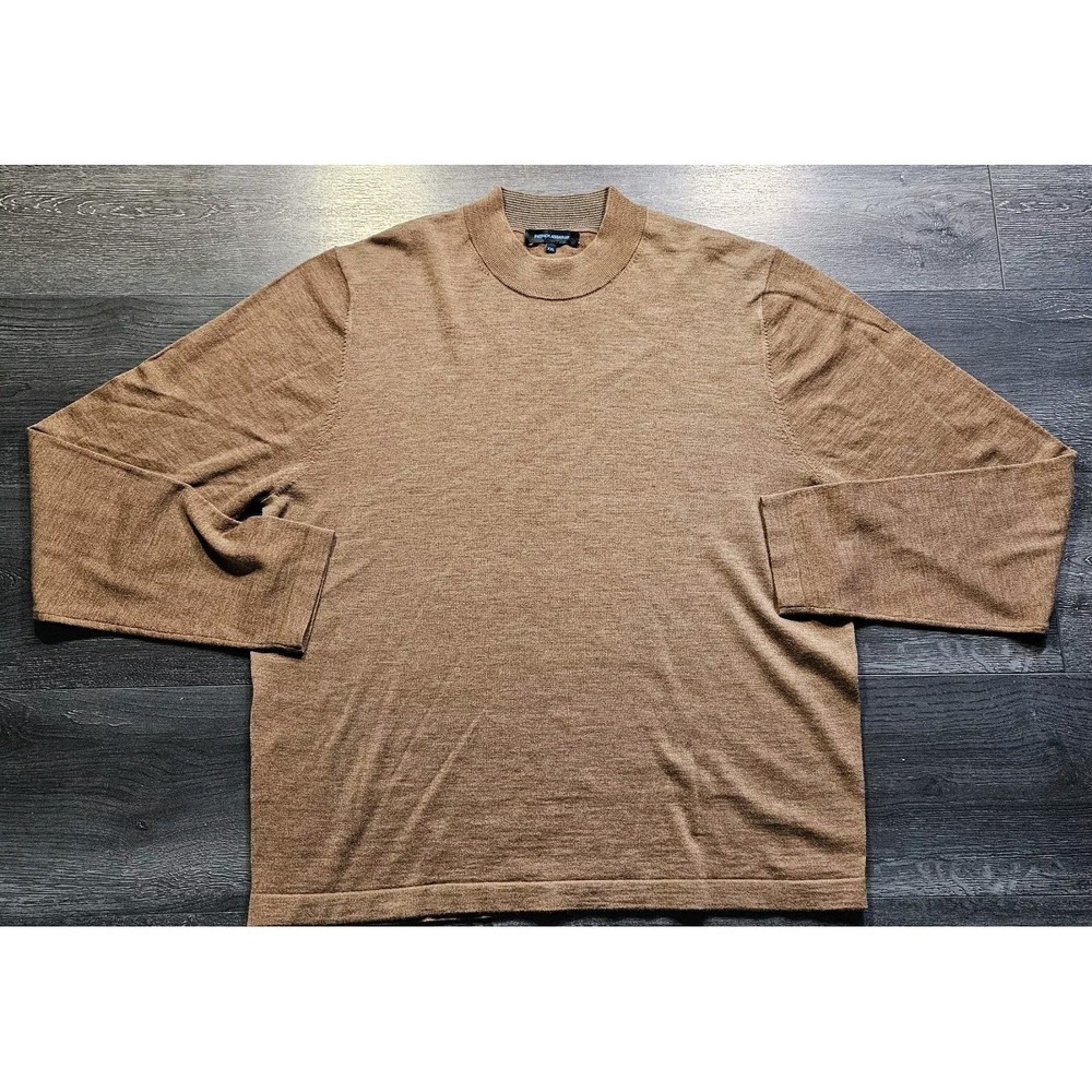 Patrick‎ Assaraf Knit Crewneck Sweater Men 2XL Brown Extra Fine Merino Wool